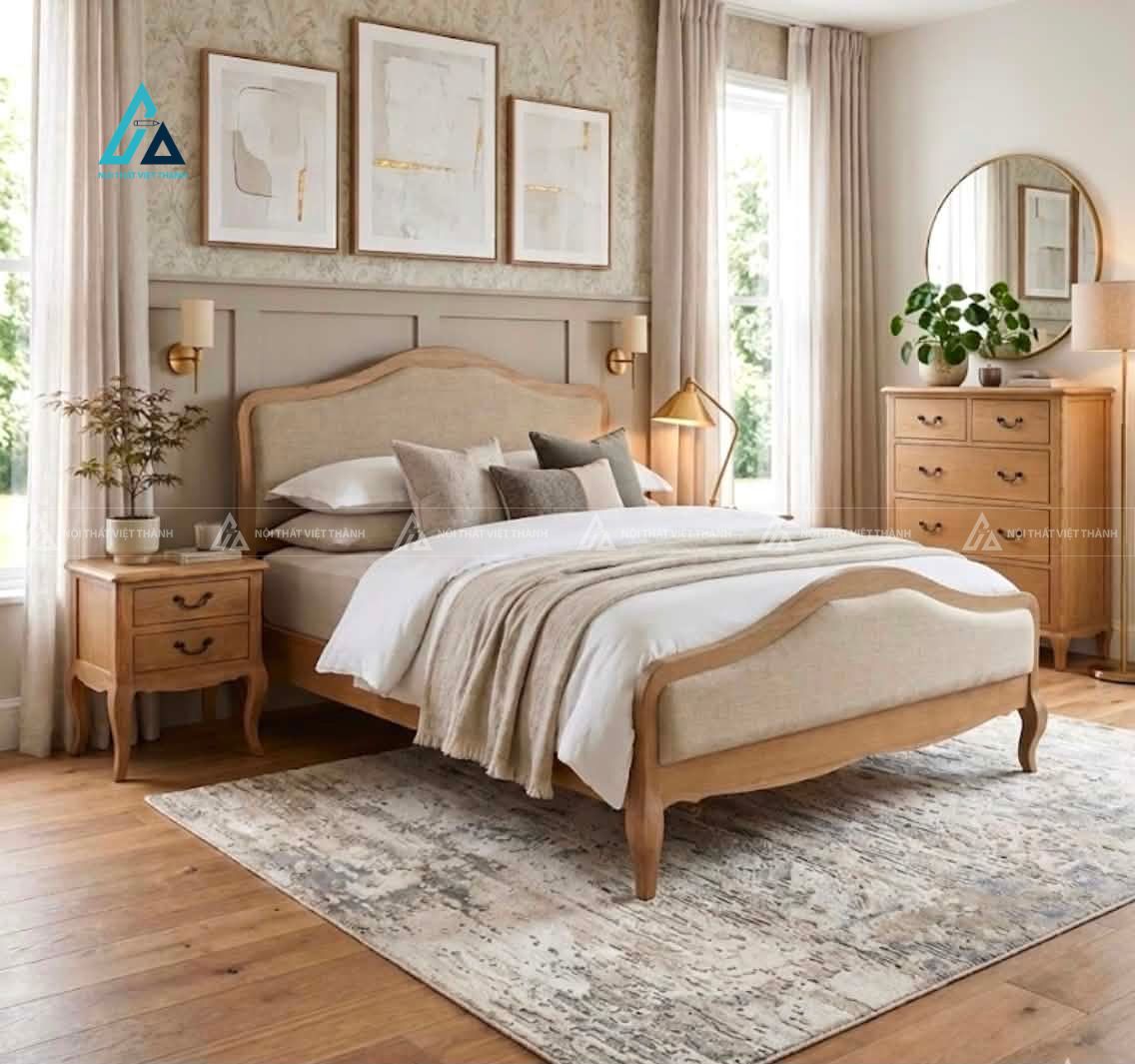Mẫu thiết kế combo phòng ngủ gỗ tự nhiên phong cách Bắc Âu be vàng nhẹ nhàng