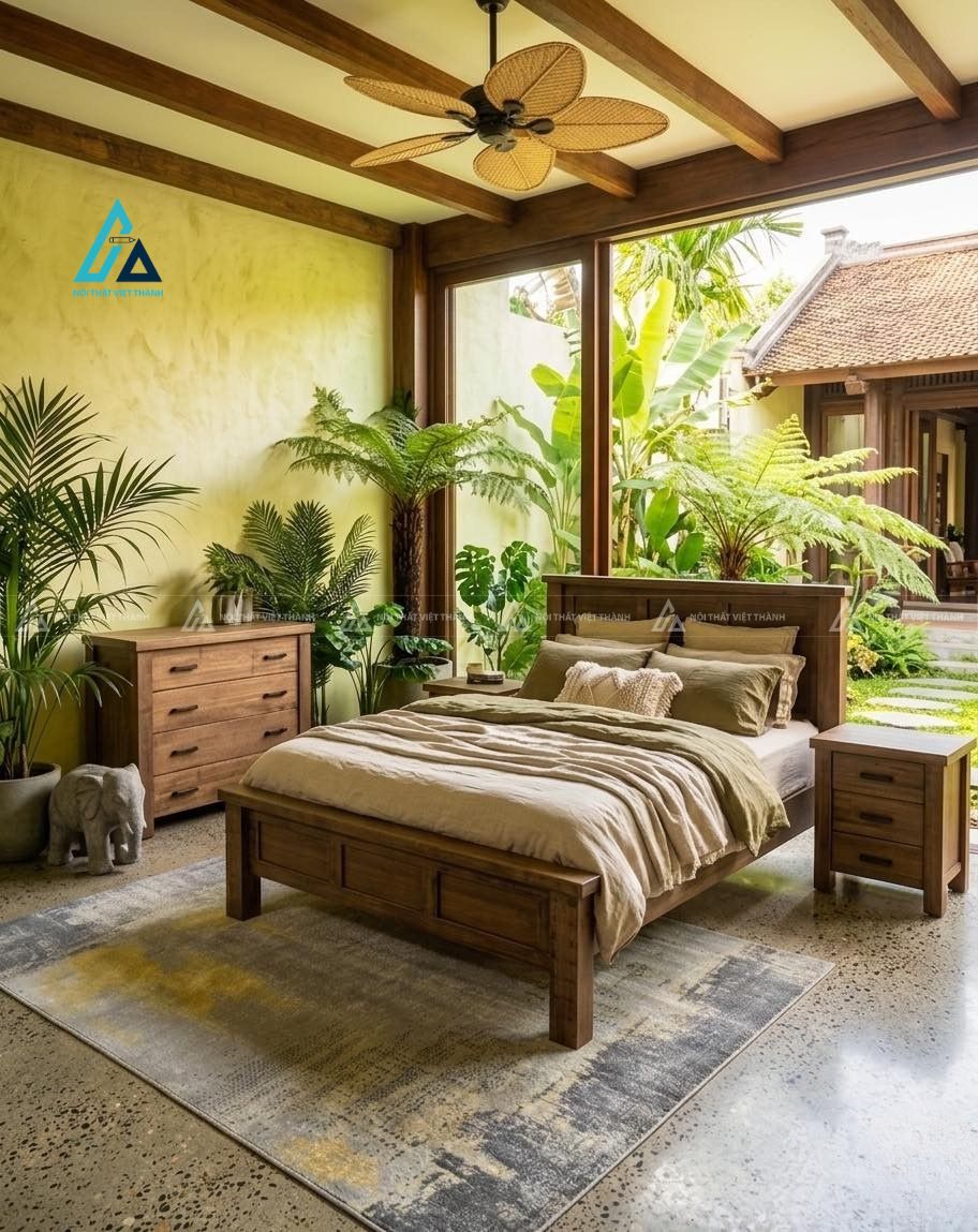 Mẫu thiết kế combo phòng ngủ gỗ tự nhiên nhẹ nhàng