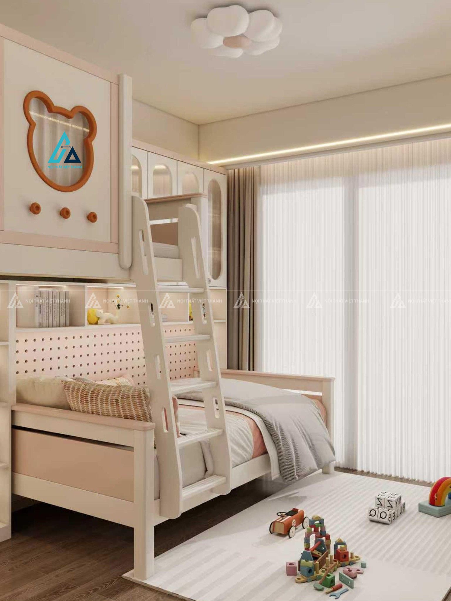 Mẫu thiết kế combo phòng ngủ trẻ em với giường tầng