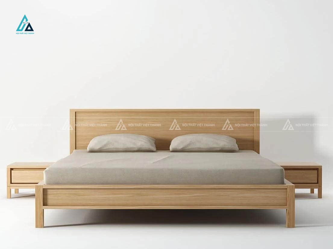 Mẫu thiết kế giường ngủ gỗ tự nhiên vàng hiện đại