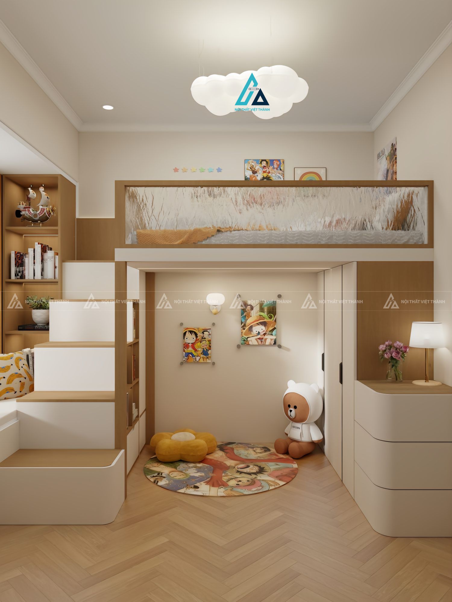 Mẫu thiết kế giường tầng trẻ em phối kính