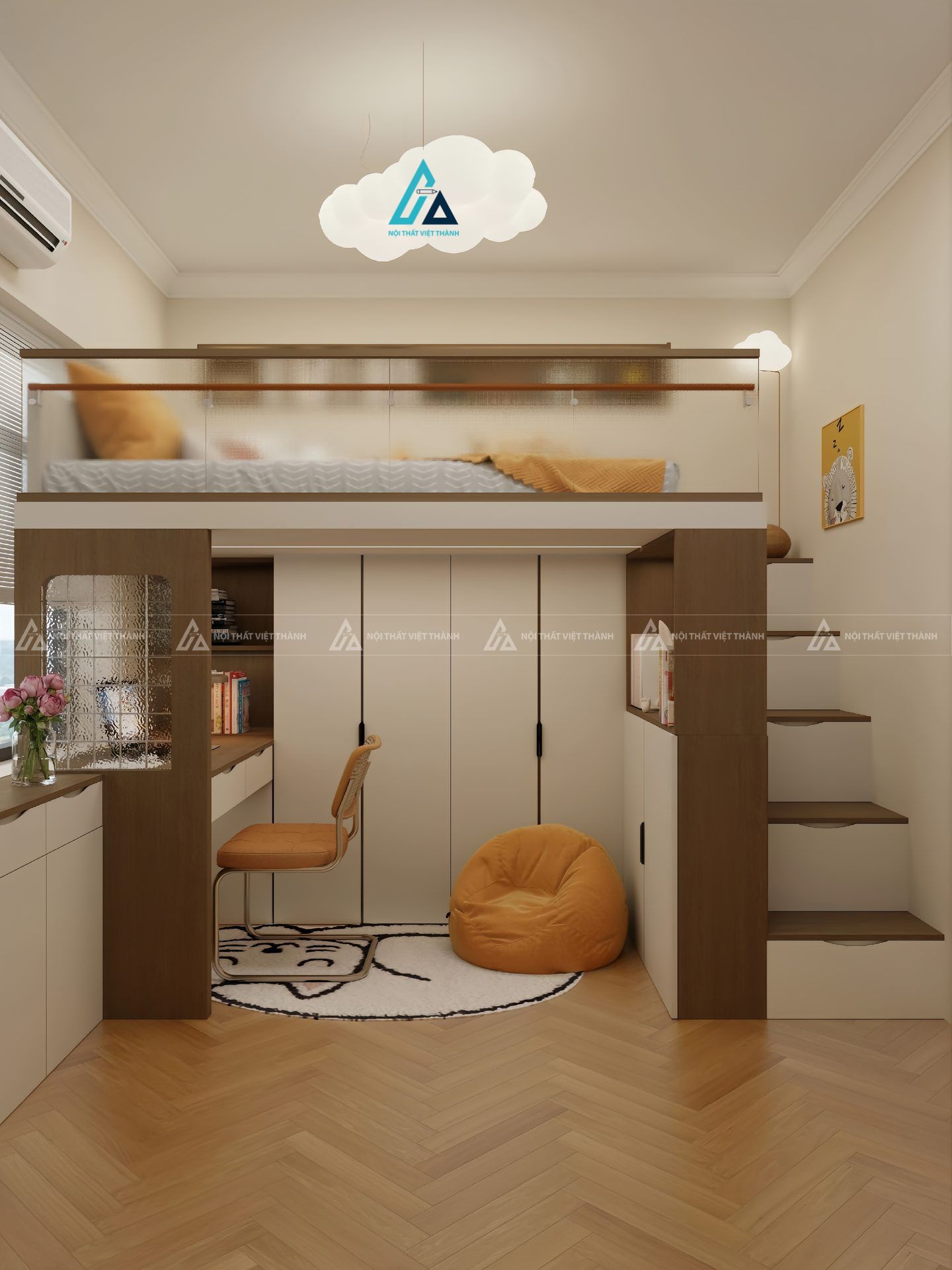 Mẫu thiết kế giường tầng trẻ em phối kính