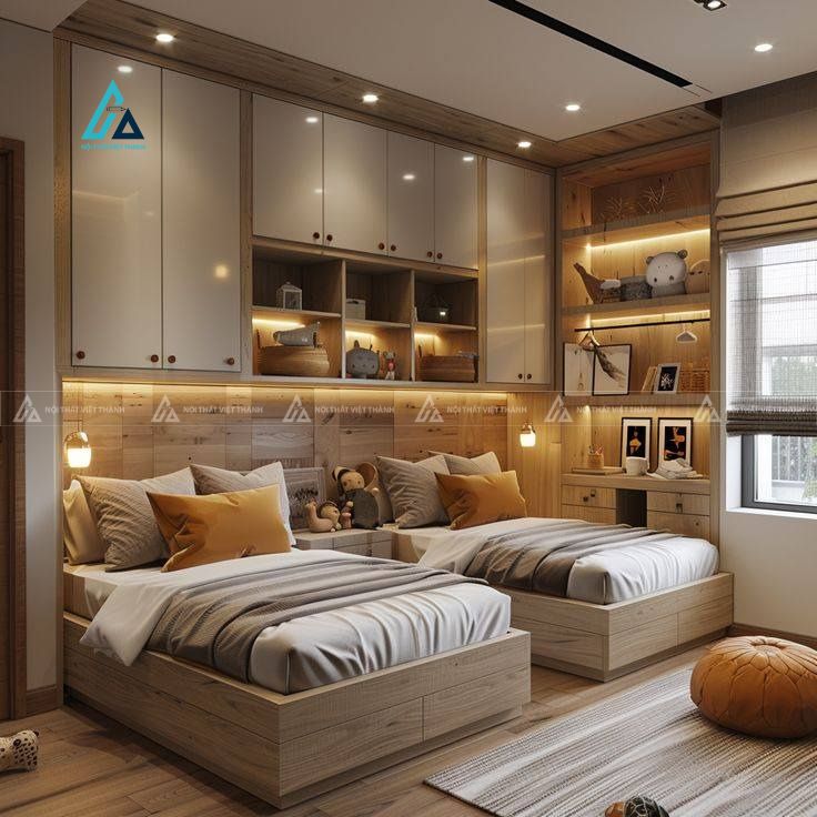 Mẫu thiết kế giường ngủ trẻ em 2 giường đơn