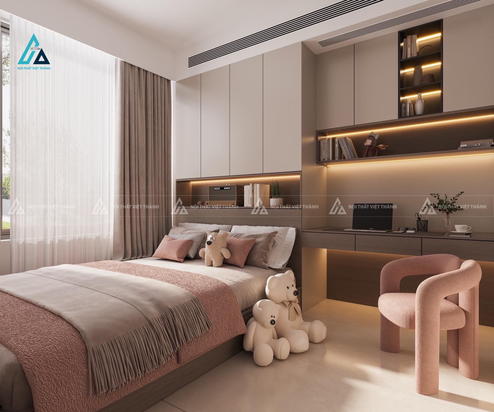 Mẫu thiết kế giường ngủ trẻ em kết hợp tủ lưu trữ