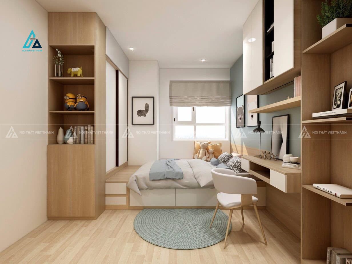 Mẫu thiết kế giường ngủ trẻ em kết hợp tủ quần áo