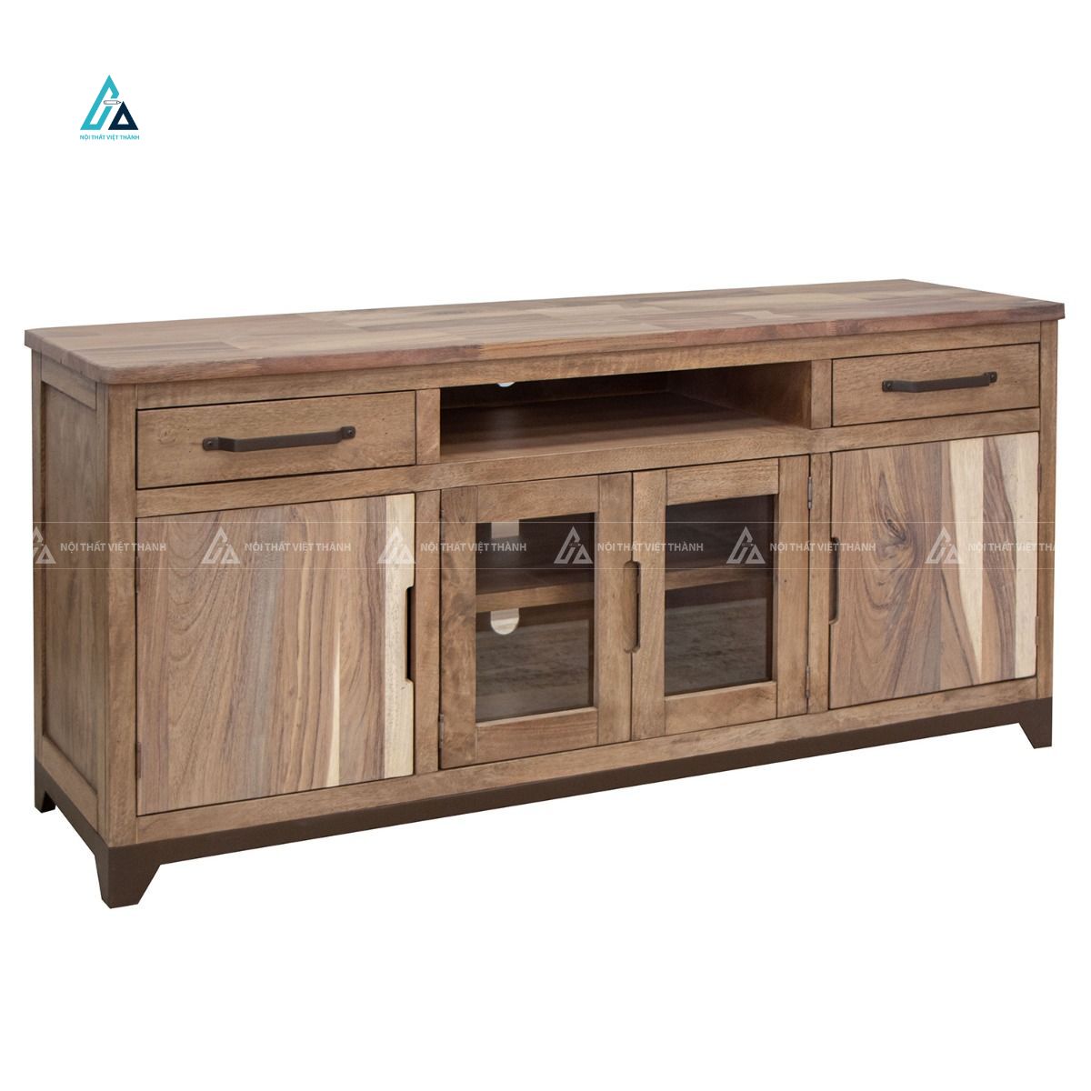 Mẫu thiết kế kệ tivi gỗ tự nhiên xám 4 chân cổ điển