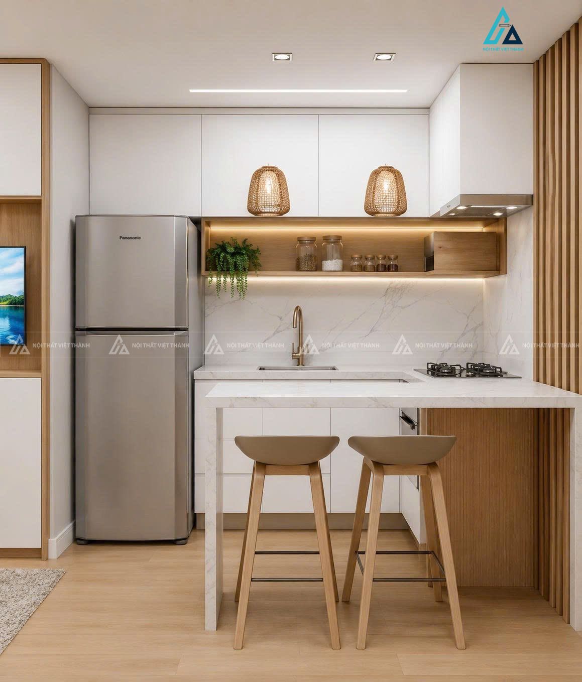 Thiết kế nội thất nhà bếp cho căn hộ chung cư nhỏ gọn