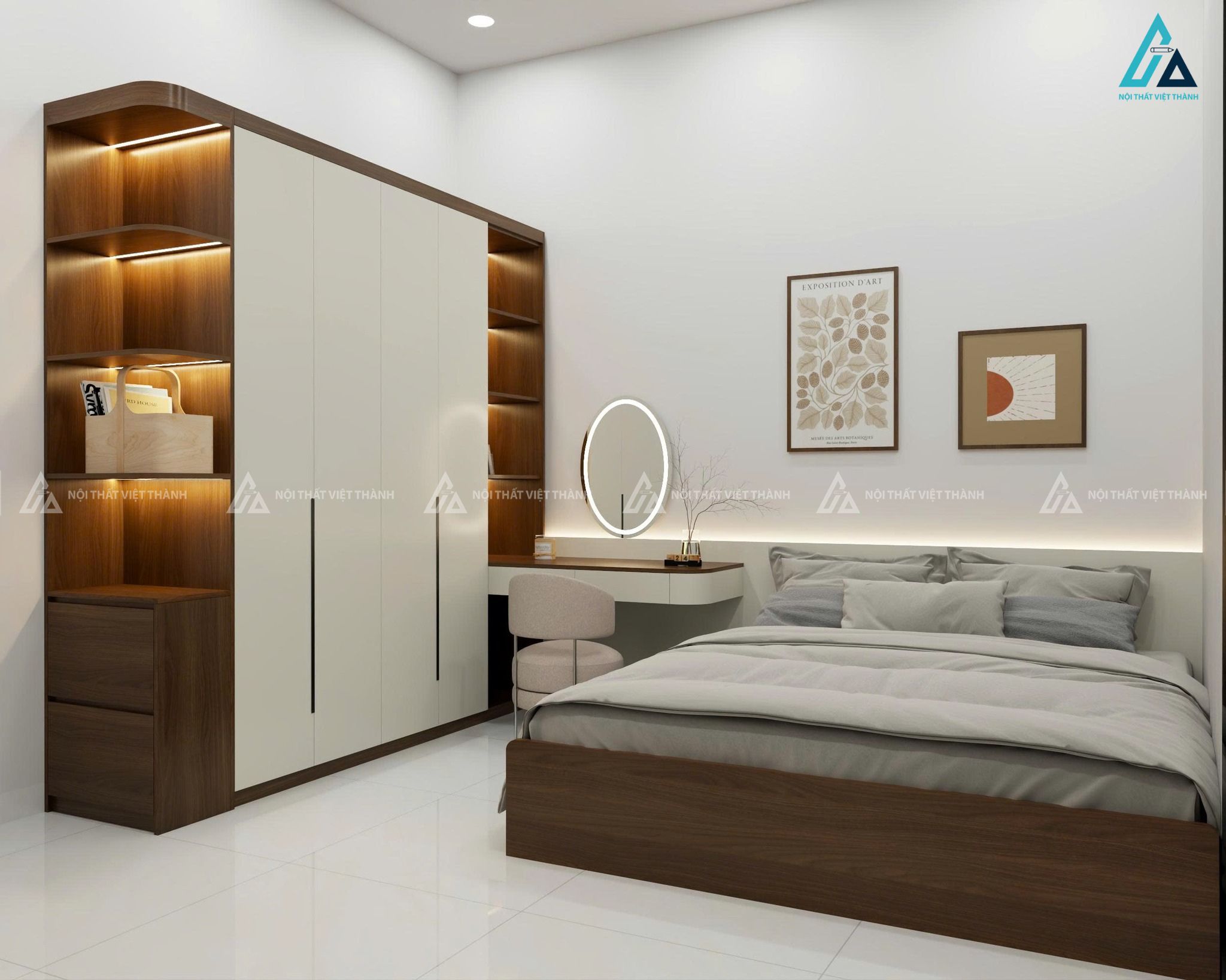 Thiết kế nội thất phòng ngủ trắng nhẹ nhàng