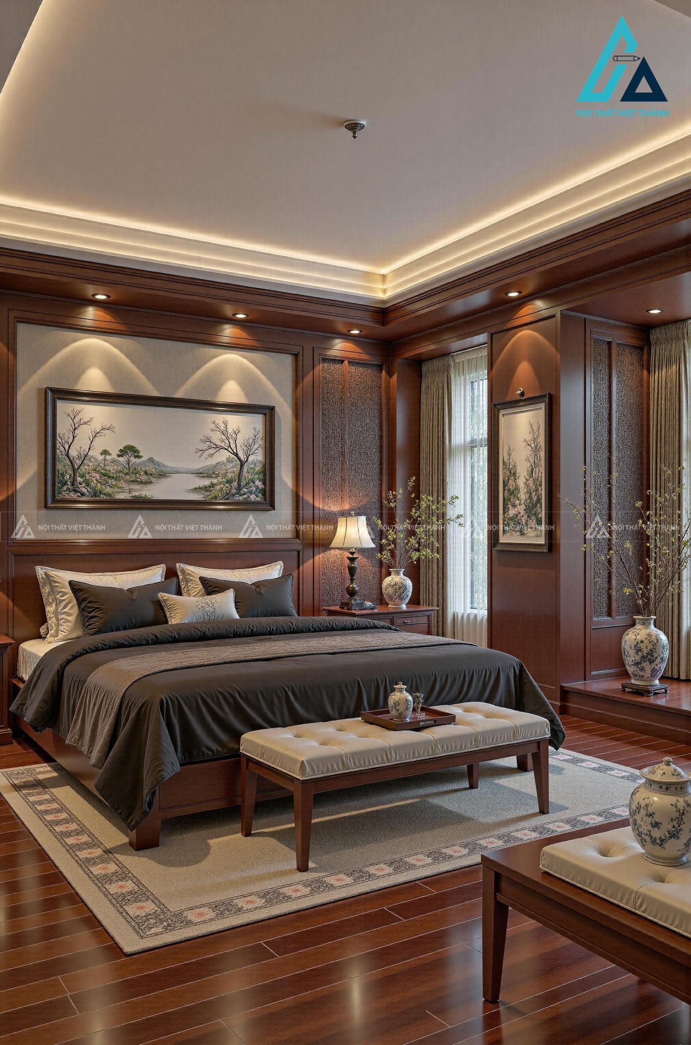 Mẫu thiết kế nội thất biệt thự với phòng ngủ cổ điển, ấm cúng