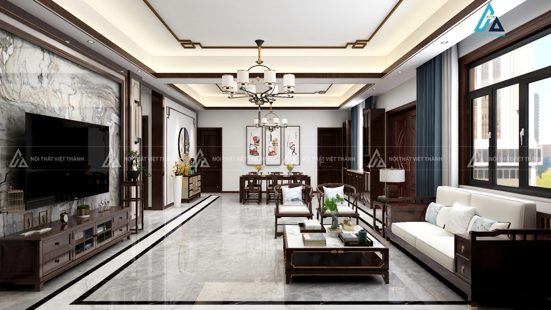 Mẫu thiết kế nội thất biệt thự phong cách trung hoa cổ điển