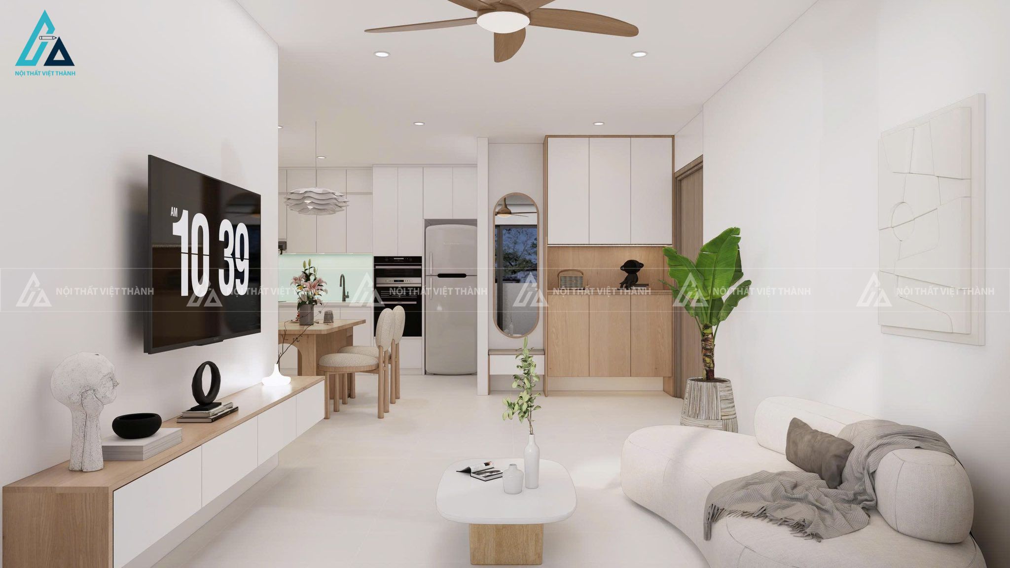 Mẫu thiết kế nội thất căn hộ chung cư với gam màu nhẹ nhàng