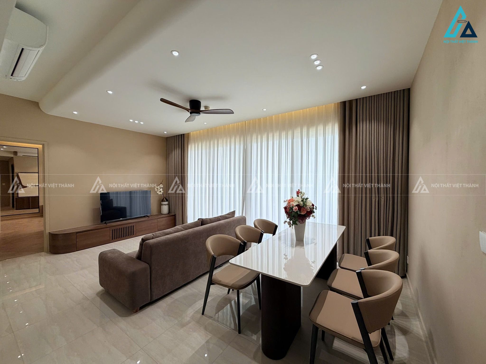 Mẫu thiết kế nội thất căn hộ chung cư tone nâu thanh lịch