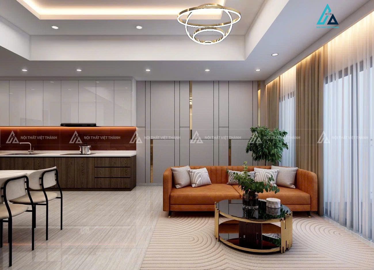 Mẫu thiết kế nội thất căn hộ chung cư xám cam nổi bật