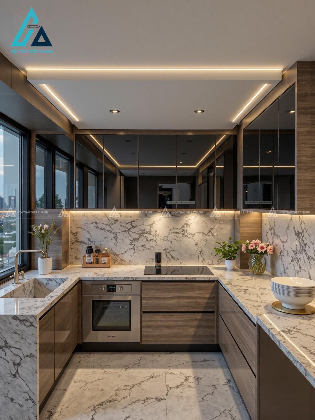 Mẫu thiết kế nội thất căn hộ chung cư với nhà bếp tiện nghi