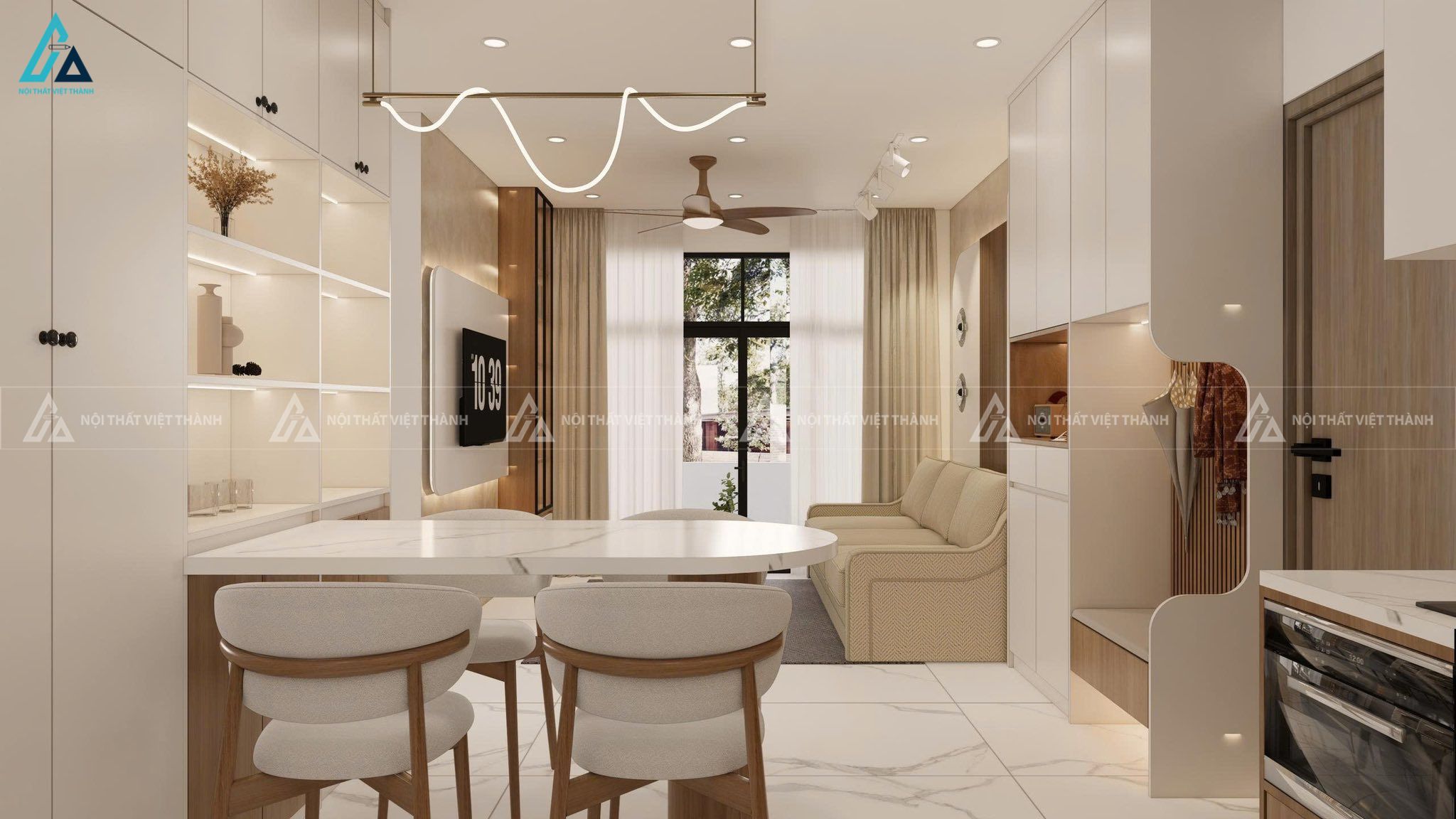 Mẫu thiết kế nội thất căn hộ chung cư trắng sang trọng