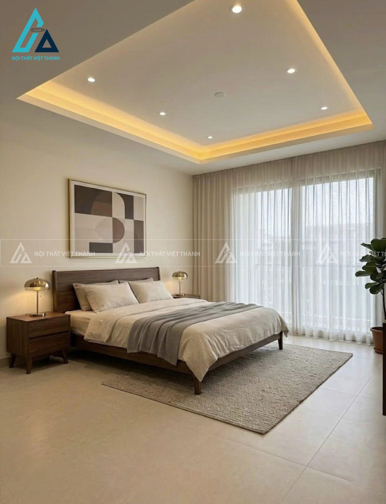 Không gian phòng ngủ hiện đại tone màu be ấm áp