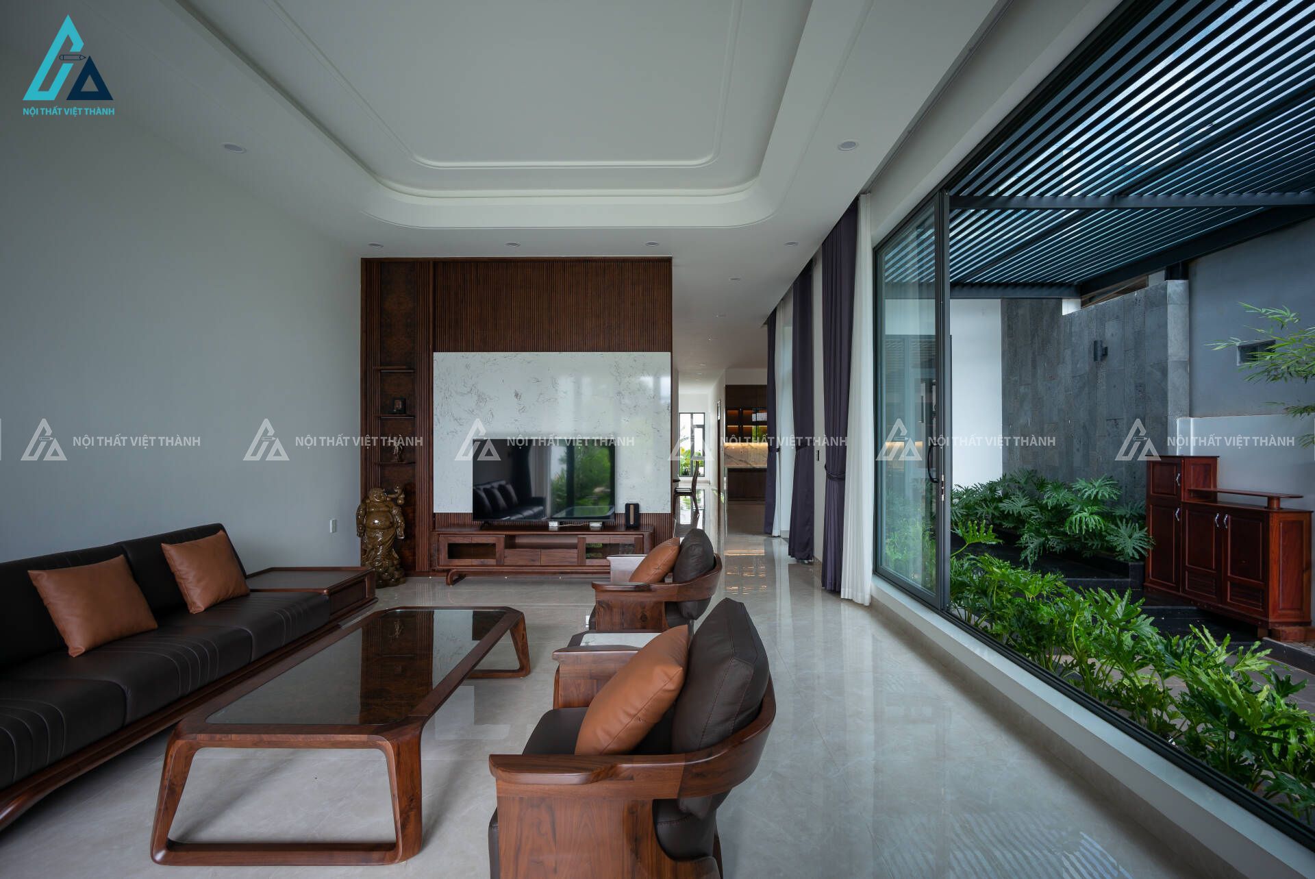 Mẫu thiết kế nội thất phòng khách cho biệt thự với nội thất gỗ