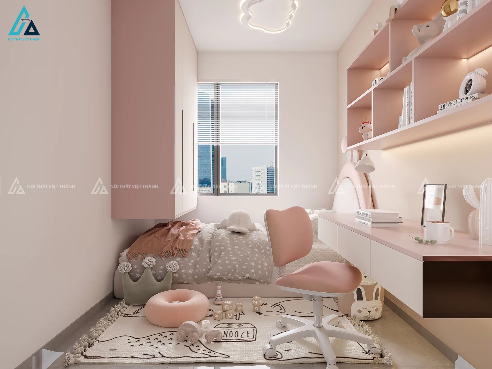 Mẫu thiết kế nội thất phòng bé gái màu hồng dễ thương