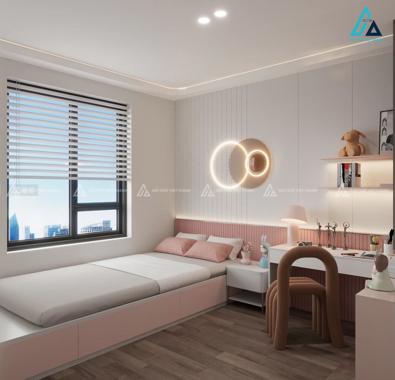 Mẫu thiết kế nội thất phòng ngủ bé gái tươi sáng