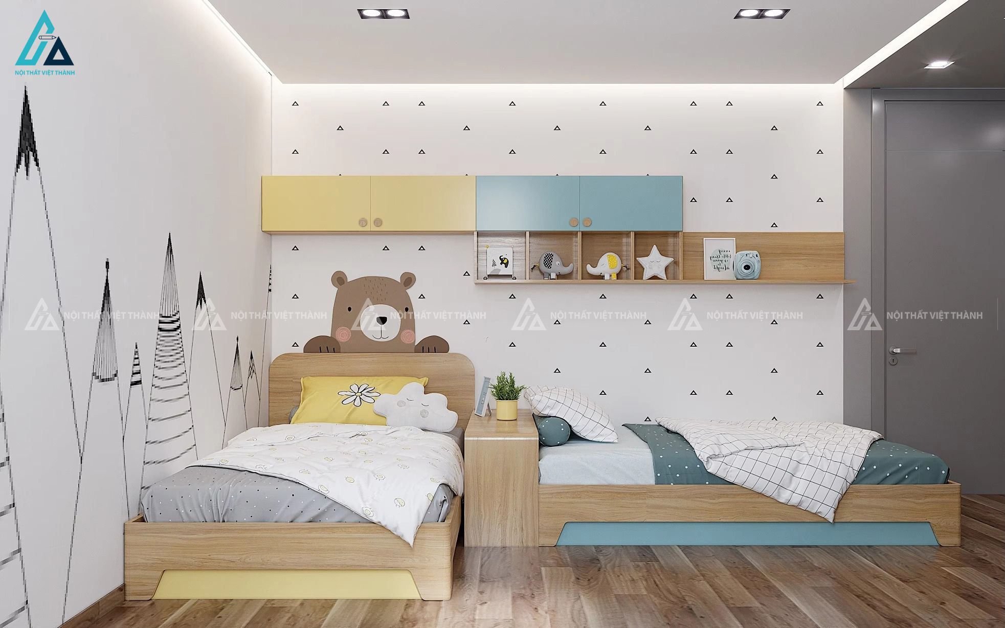 Mẫu thiết kế nội thất phòng ngủ cho 2 bé