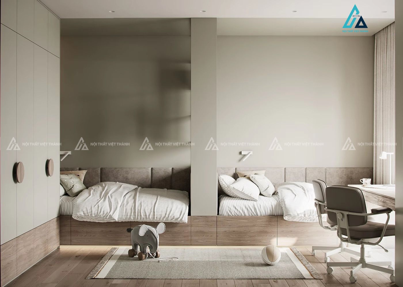 Mẫu thiết kế nội thất phòng trẻ em  2 giường riêng biệt