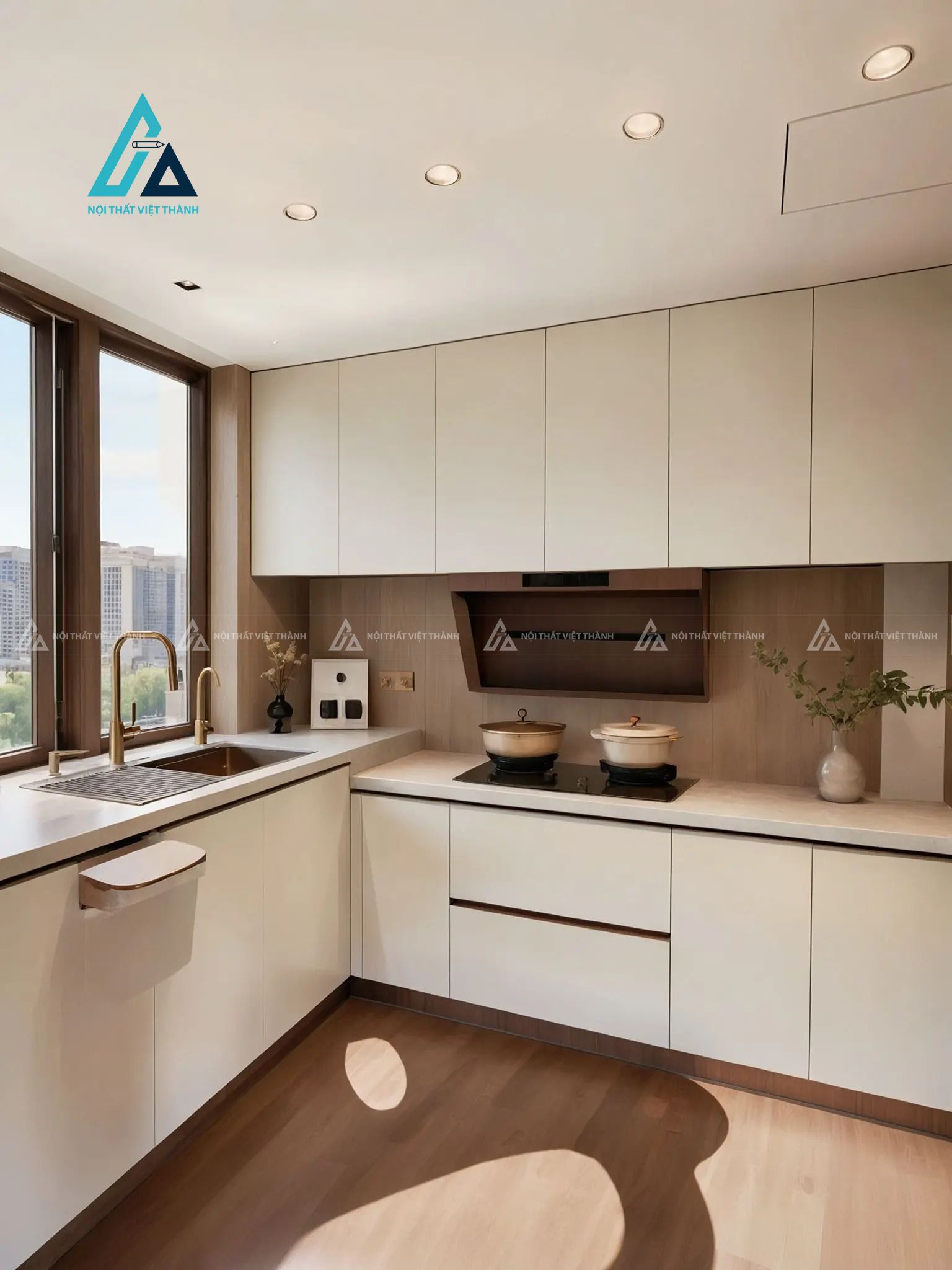 Mẫu thiết kế tủ bếp MDF trắng chữ L