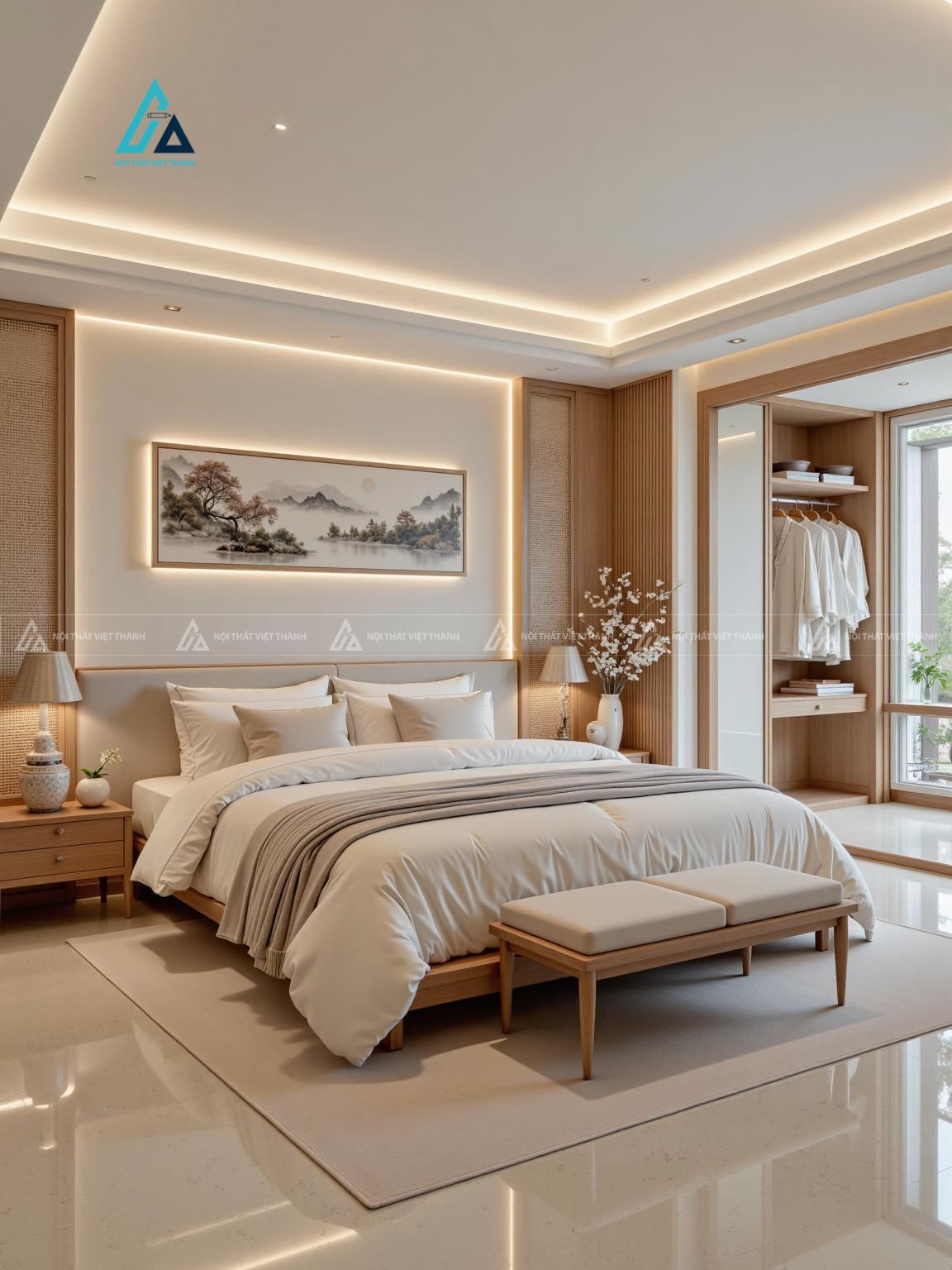 Mẫu thiết kế tủ đầu giường gỗ nâu 2 ngăn kéo