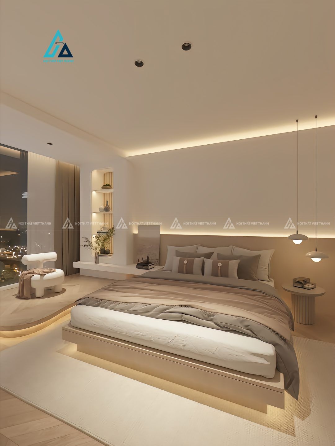 Mẫu thiết kế tủ đầu giường gỗ be tròn
