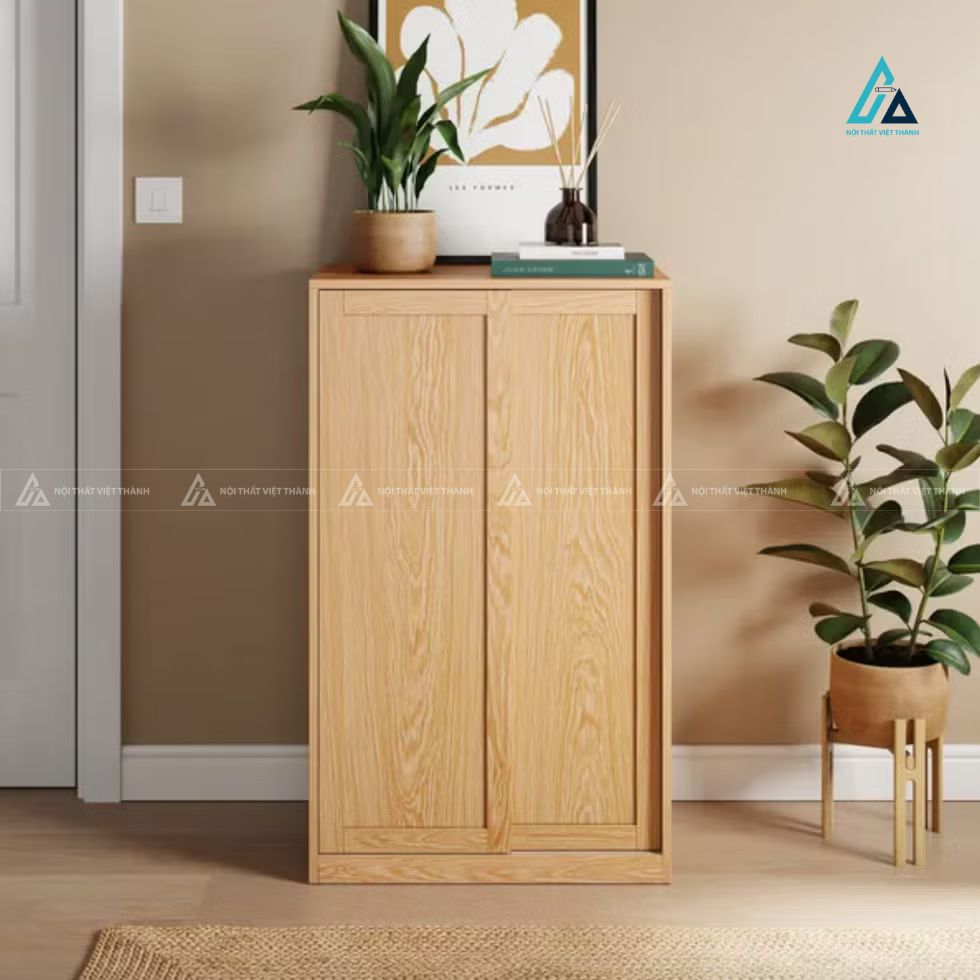 Mẫu thiết kế tủ giày dép gỗ công nghiệp vàng 2 ngăn