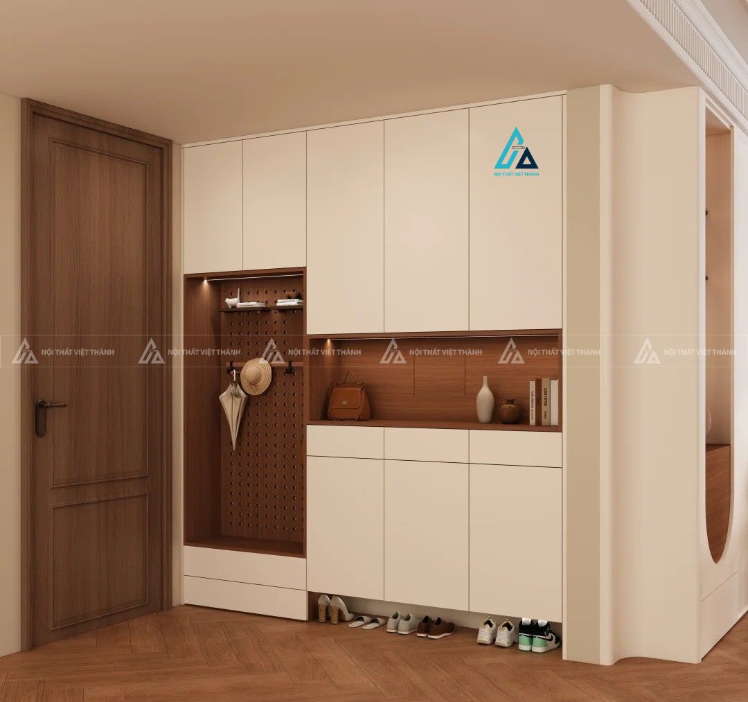 Mẫu thiết kế tủ giày dép trắng kịch trần
