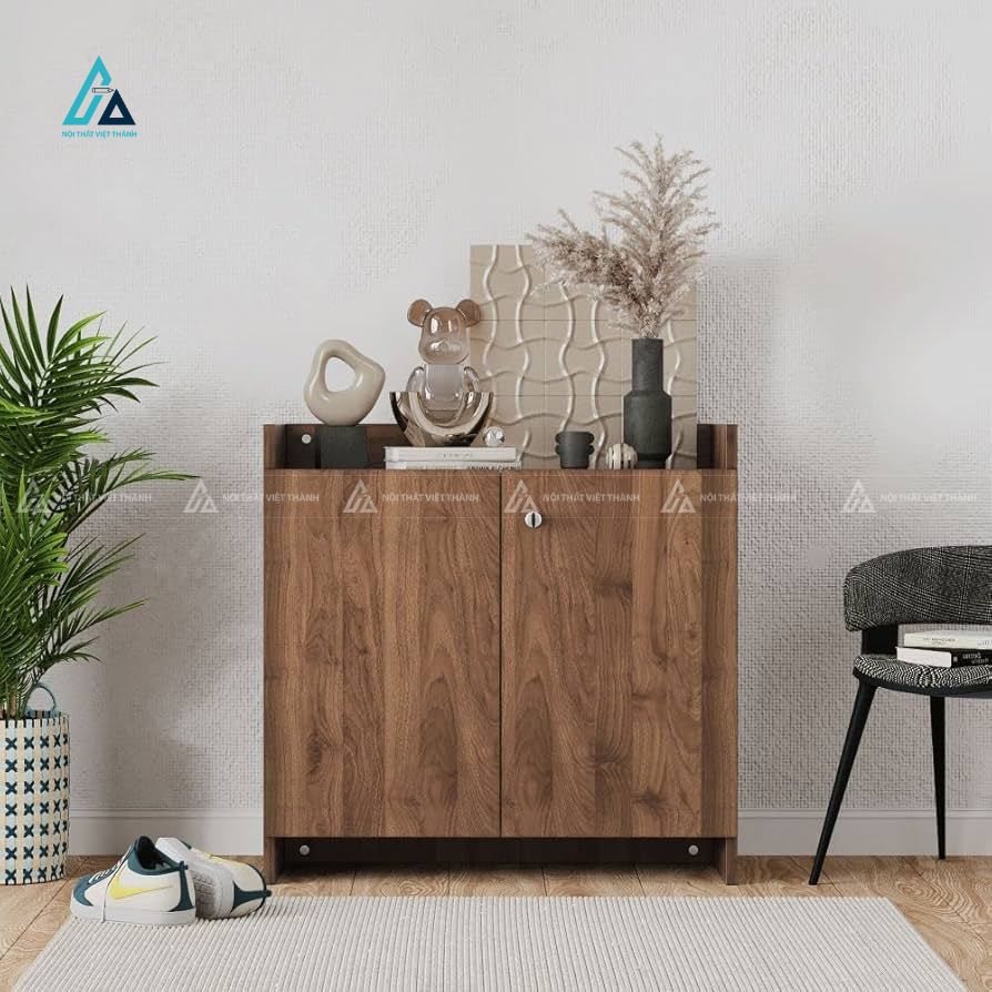 Mẫu thiết kế tủ giày dép gỗ công nghiệp nâu 2 cánh