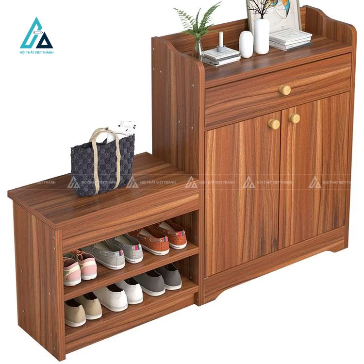Mẫu thiết kế tủ giày dép gỗ công nghiệp nâu nhiều ngăn