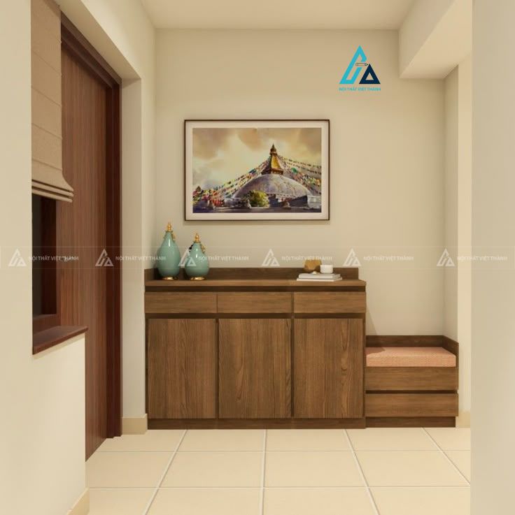 Mẫu thiết kế tủ giày dép nâu 3 cánh