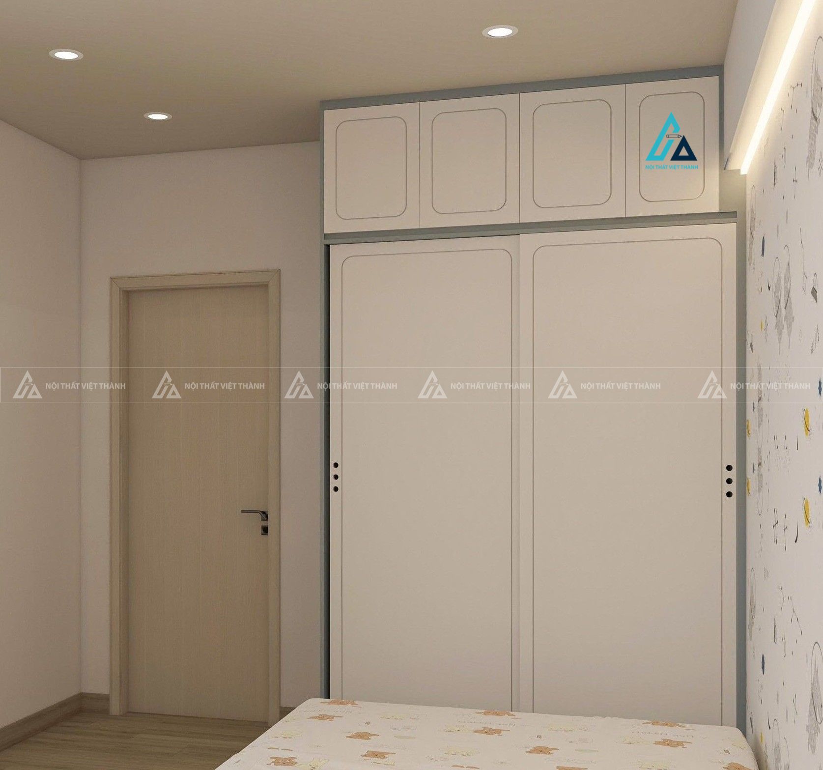 Mẫu thiết kế tủ quần áo cửa lùa trắng kịch trần 2 cánh