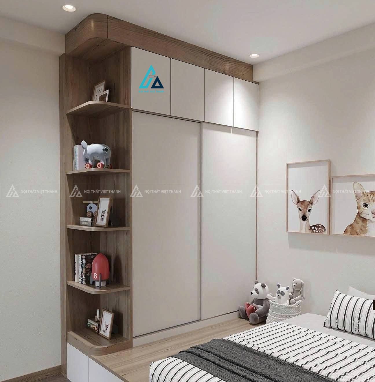 Mẫu thiết kế tủ quần áo cửa lùa trắng kịch trần