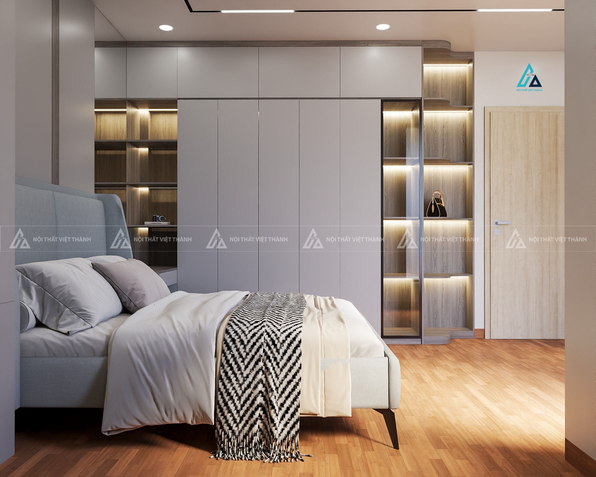 Mẫu thiết kế tủ quần áo gỗ công nghiệp trắng kịch trần