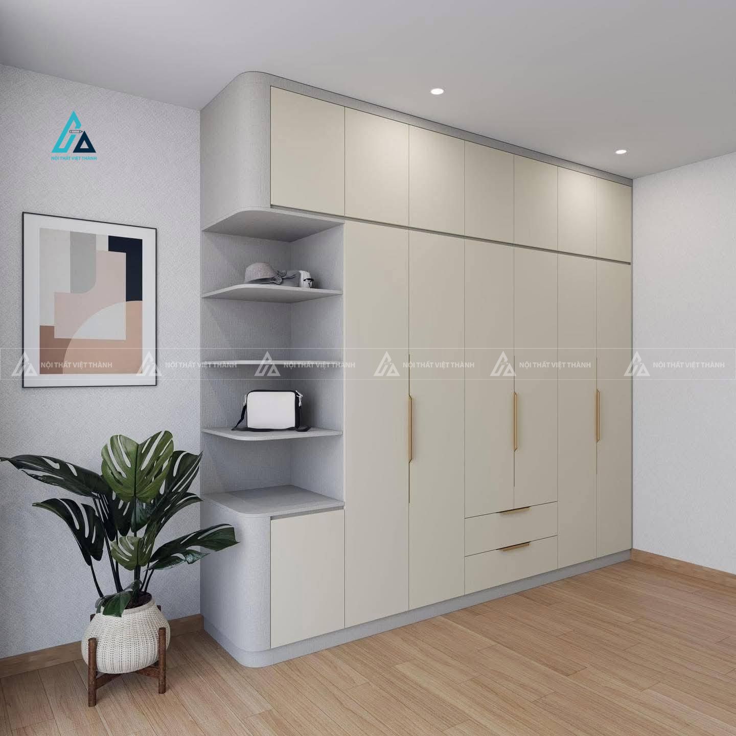Mẫu thiết kế tủ quần áo gỗ công nghiệp trắng kịch trần