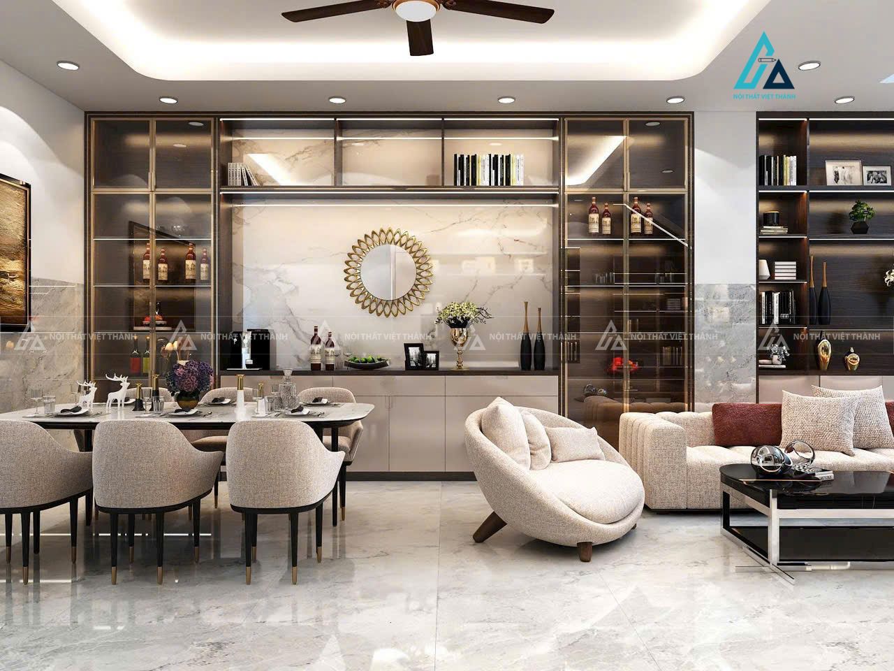 Mẫu thiết kế tủ rượu kính kịch trần hiện đại