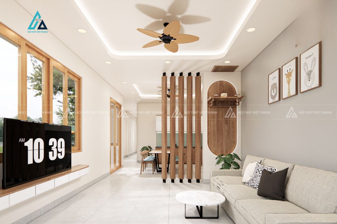 Mẫu thiết kế vách trang trí gỗ sọc dọc tối giản
