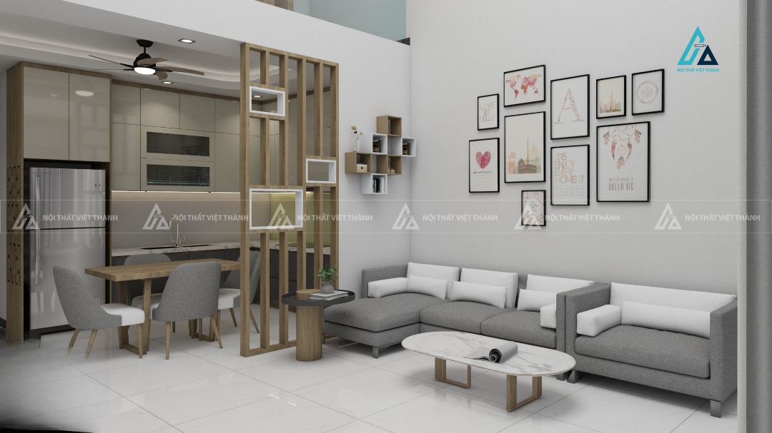 Mẫu thiết kế vách trang trí gỗ công nghiệp nâu vàng tối giản