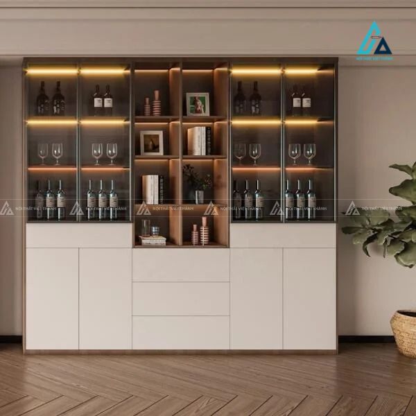 Tủ rượu cánh kính hiện đại tích hợp đèn led cho phòng khách 1