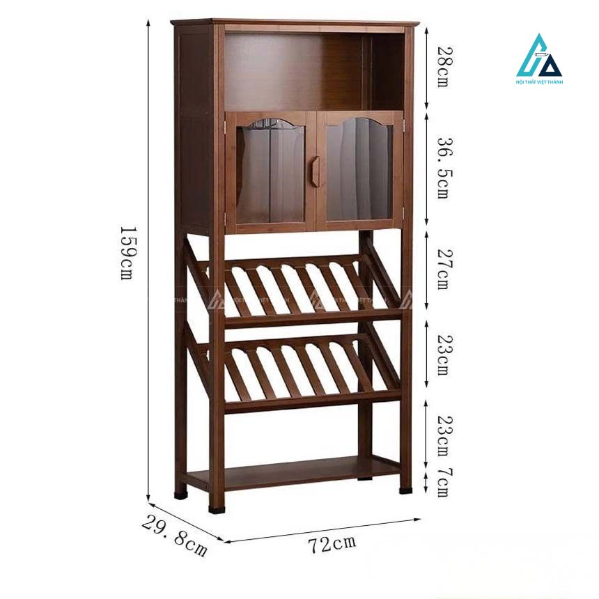 Tủ rượu gỗ phòng khách đa năng có khay treo ly và kệ để chai nằm 1