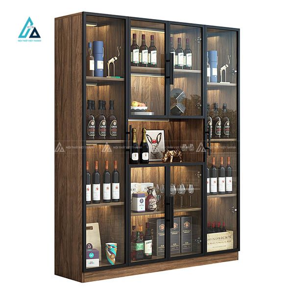 Tủ rượu cánh kính sang trọng tích hợp đèn led đa tầng hiện đại