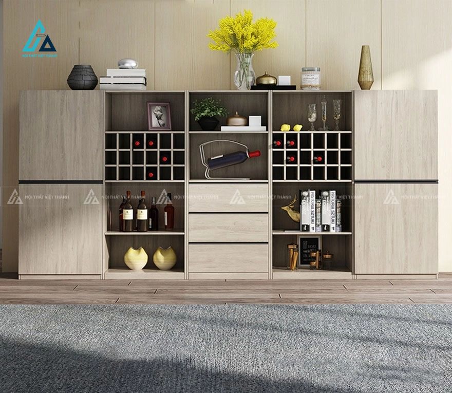 Tủ rượu phòng khách hiện đại tích hợp kệ trang trí đa năng