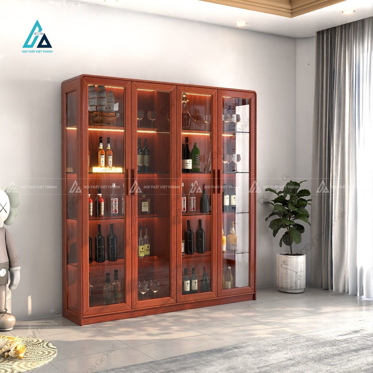 Tủ trưng bày bốn cánh kính suốt tích hợp đèn chiếu sáng nội khu 1