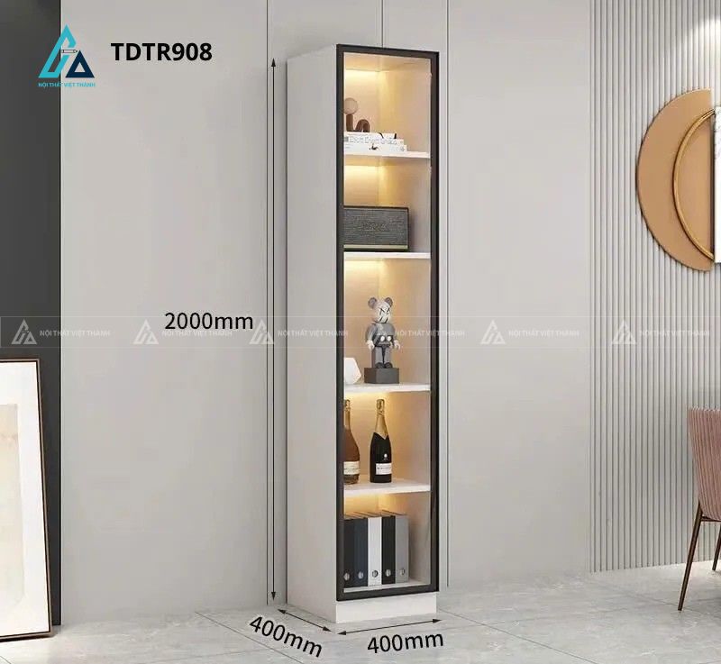 Tủ rượu dáng cột thiết kế một cánh kính bản dọc hệ ô ngăn đối xứng