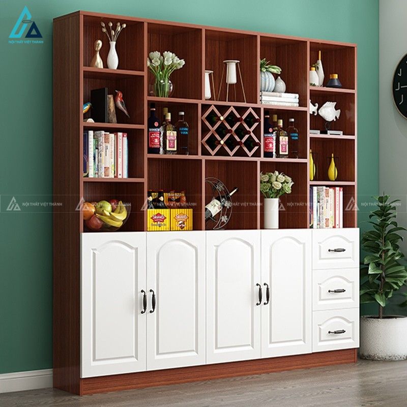 Kệ trưng bày đa năng có ô trám xéo và hệ cánh cửa pano phào nổi 1