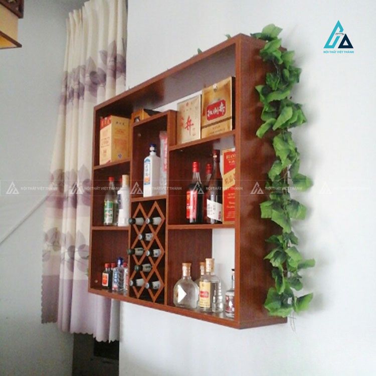 Kệ rượu treo tường tích hợp hộc đan chéo và ngăn trang trí phòng khách 1