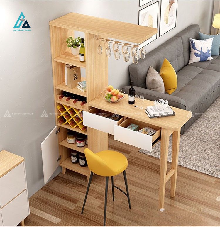 Tủ rượu kết hợp quầy bar tích hợp kệ treo ly đa năng cho phòng khách 1