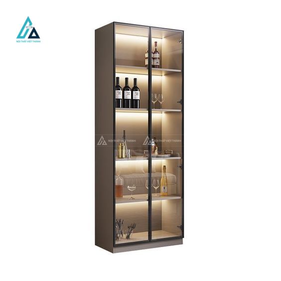 Tủ rượu thiết kế đứng tích hợp cánh kính trưng bày phân tầng 1